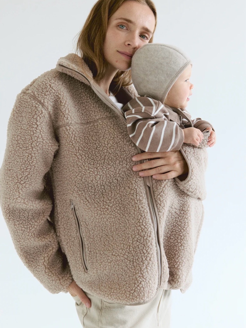 H&M Maternity Mama Before & After Babywearing Fleece Jacket in Beige